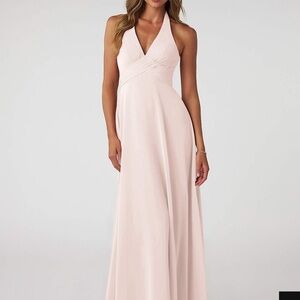 Azazie LongTessie Dress in “Rose Petal” women’s 2 pink chiffon wedding V Neck
